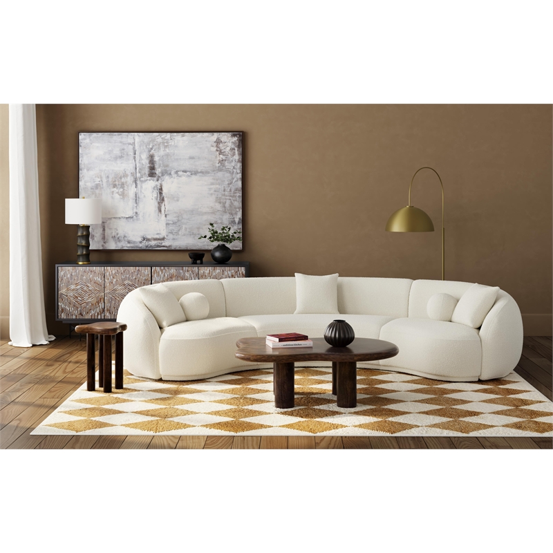 Laurent Upholstered Accent  Brown Wood Stool Brass Crossbar
