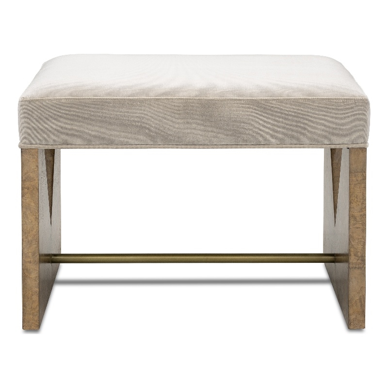 Laurent Upholstered Accent  Brown Wood Stool Brass Crossbar