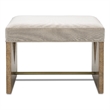 Laurent Upholstered Accent  Brown Wood Stool Brass Crossbar