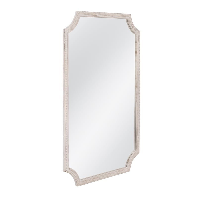 Hendrix Distressed Cream Wood Beaded Frame Wall Mirror Coastal Rustic