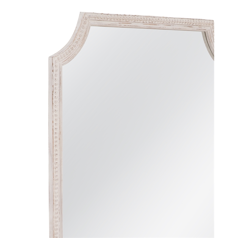 Hendrix Distressed Cream Wood Beaded Frame Wall Mirror Coastal Rustic