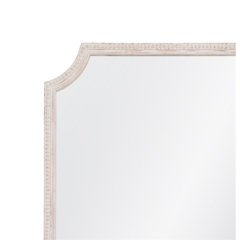 Hendrix Distressed Cream Wood Beaded Frame Wall Mirror Coastal Rustic