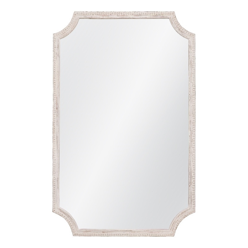 Hendrix Distressed Cream Wood Beaded Frame Wall Mirror Coastal Rustic