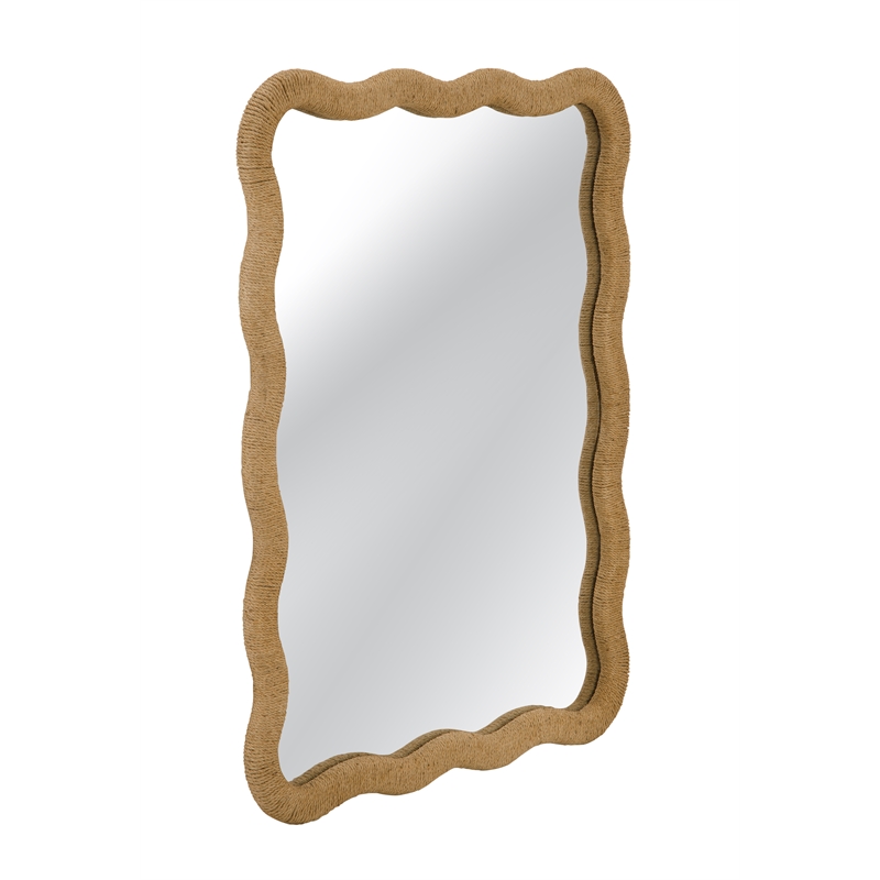 Burnette Wavy Rope Brown Resin Framed Wall Mirror Coastal Boho