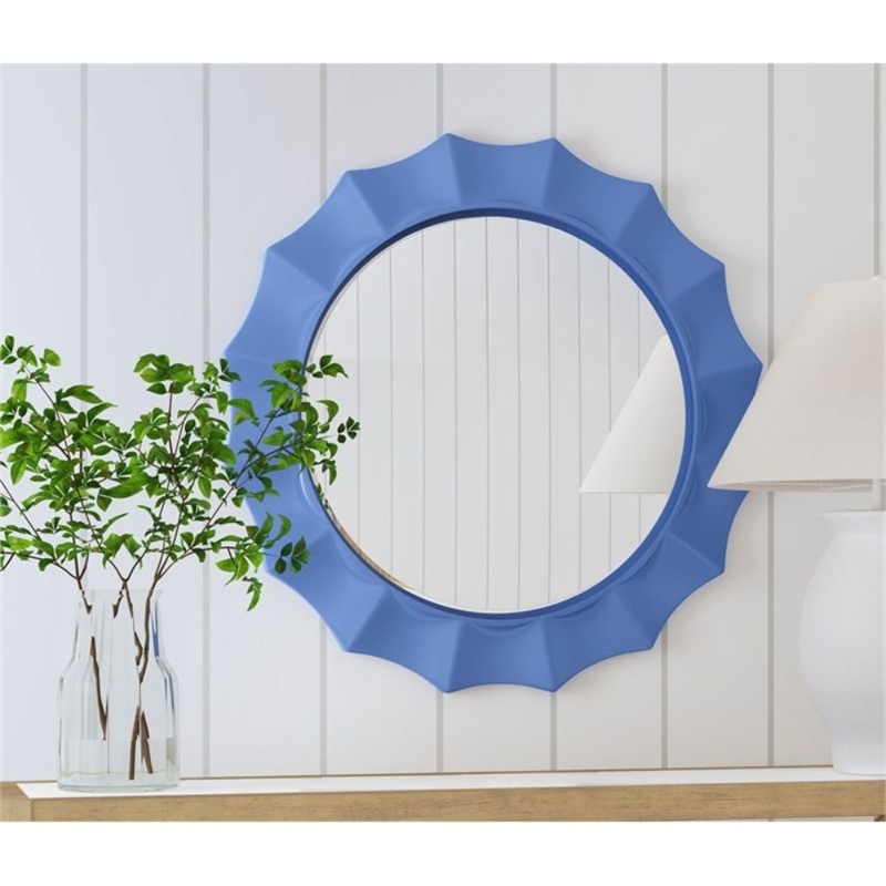 Blue Altair Round Wall Mirror Curved Resin Frame Design