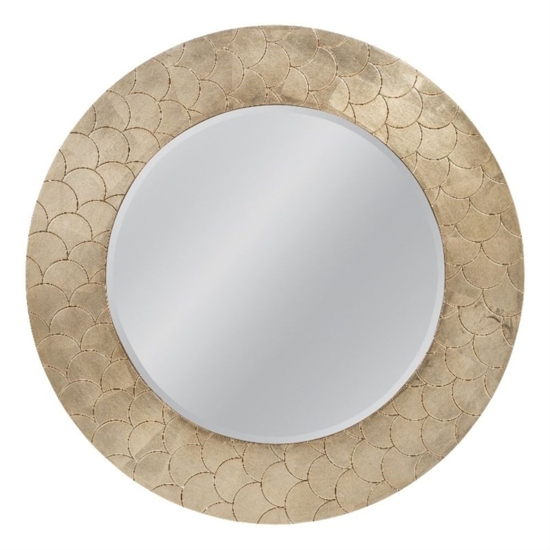 Tetra Round Champagne Coastal Wall Mirror Textured  Gold Resin Frame