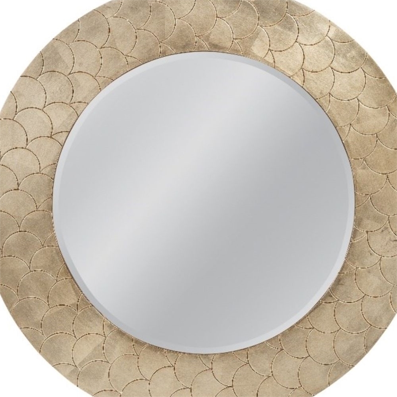 Tetra Round Champagne Coastal Wall Mirror Textured  Gold Resin Frame
