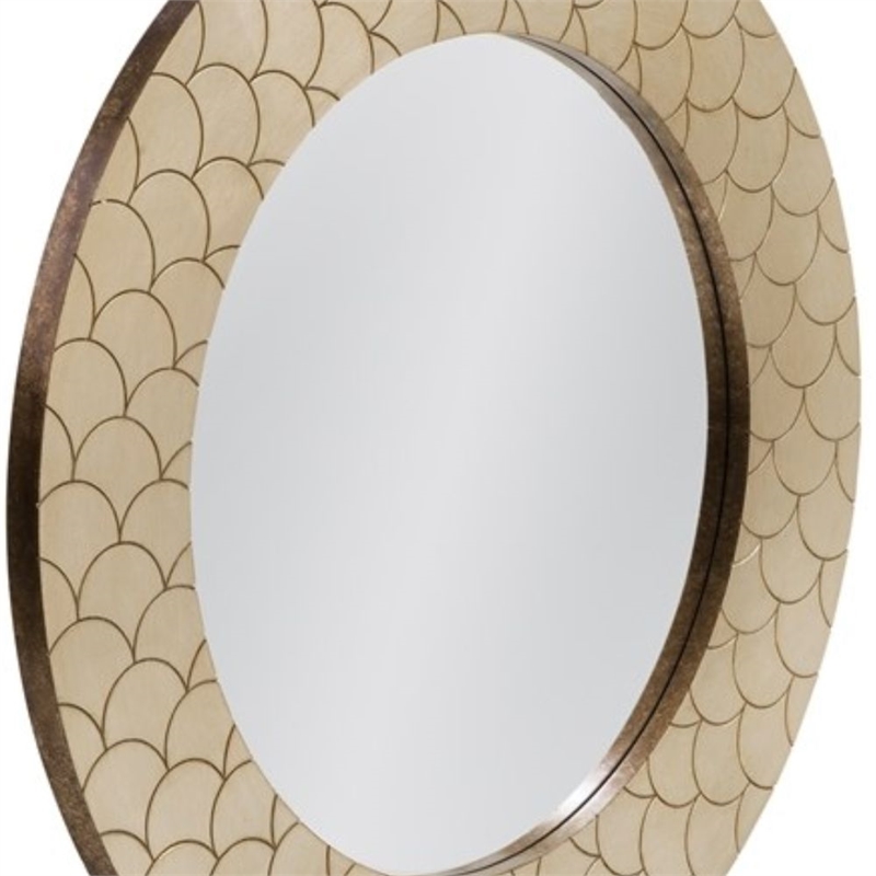 Tetra Round Champagne Coastal Wall Mirror Textured  Gold Resin Frame