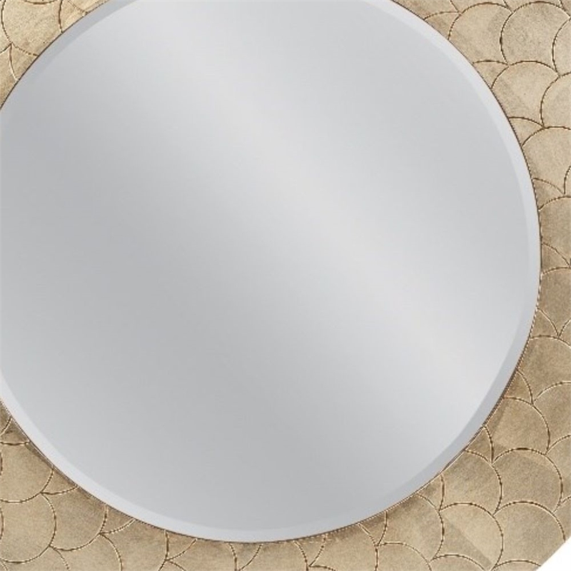 Tetra Round Champagne Coastal Wall Mirror Textured  Gold Resin Frame