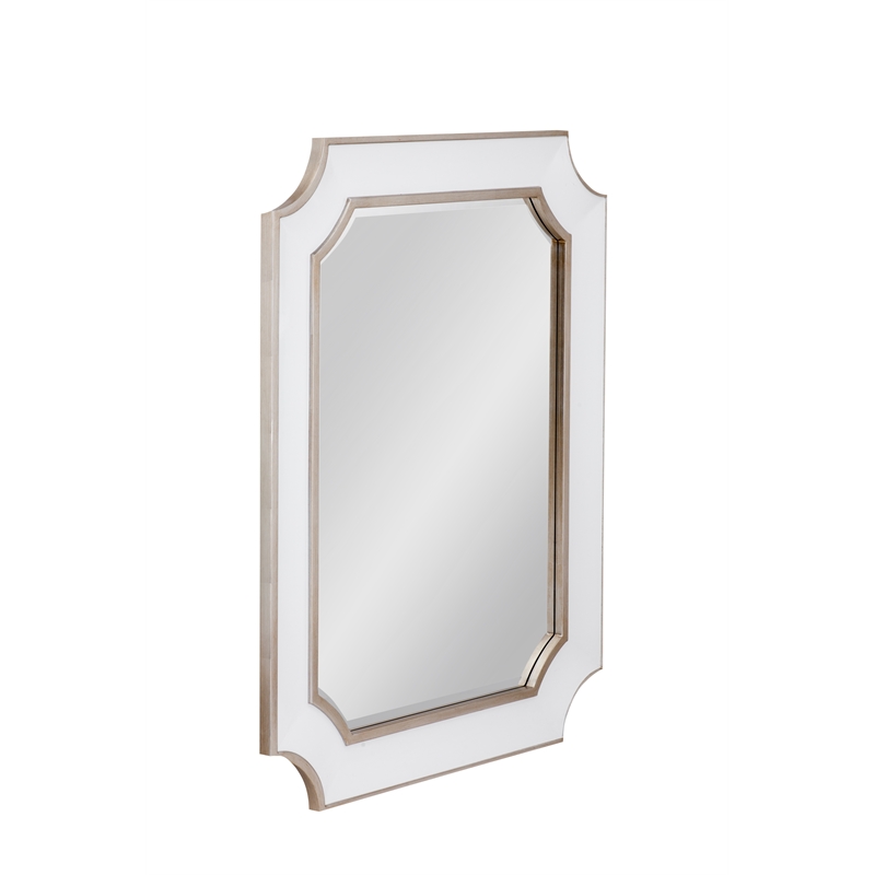Preston Glossy White Antique Silver Resin Wall Mirror Clipped Corners