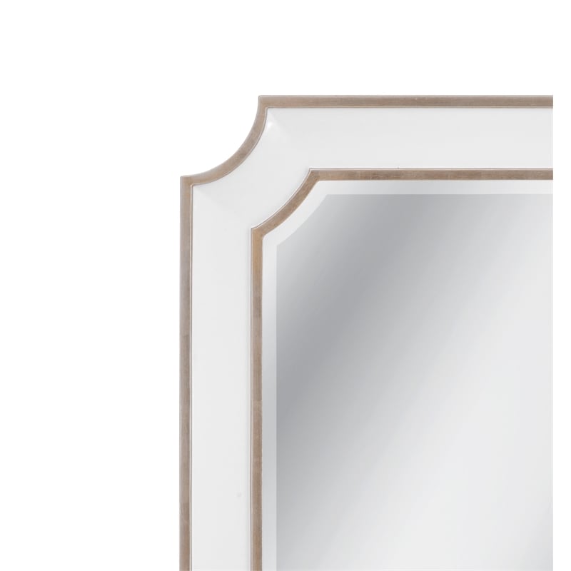 Preston Glossy White Antique Silver Resin Wall Mirror Clipped Corners