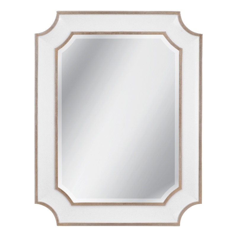 Preston Glossy White Antique Silver Resin Wall Mirror Clipped Corners