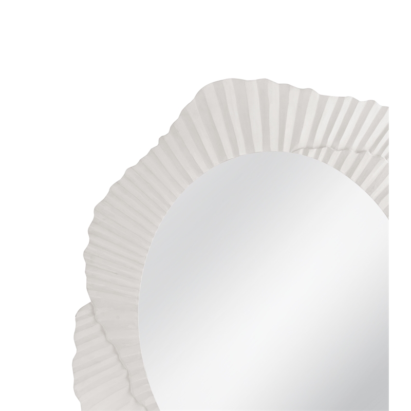 Petal Matte White Wood Floral Frame Wall Mirror Coastal Modern