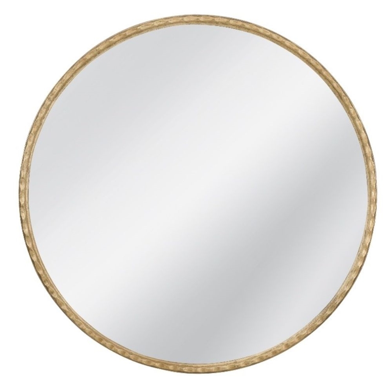 Entralla Round Hammered Gold Metal Wall Mirror Textured Frame