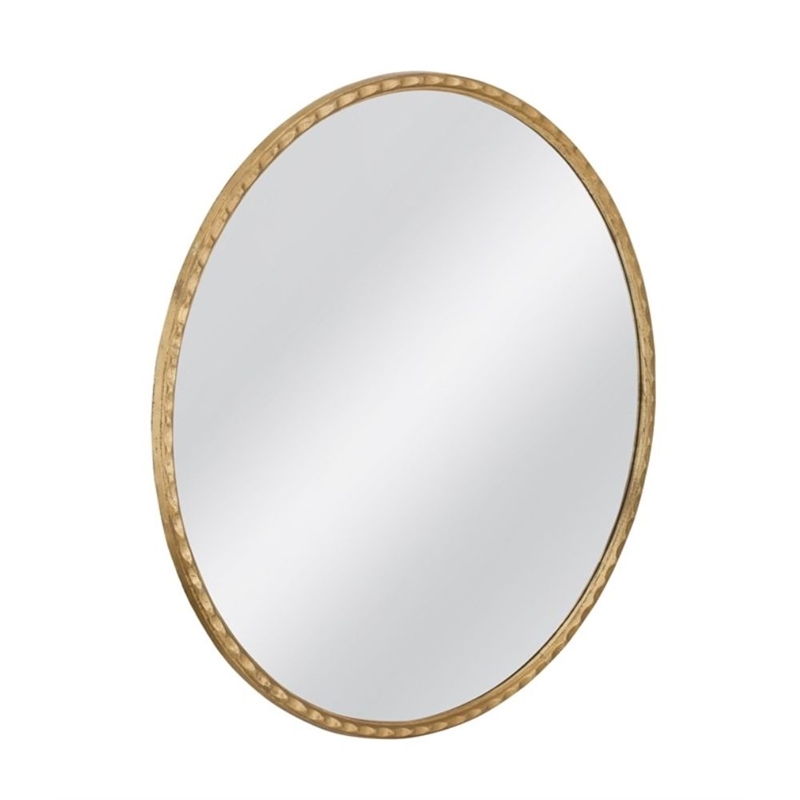 Entralla Round Hammered Gold Metal Wall Mirror Textured Frame