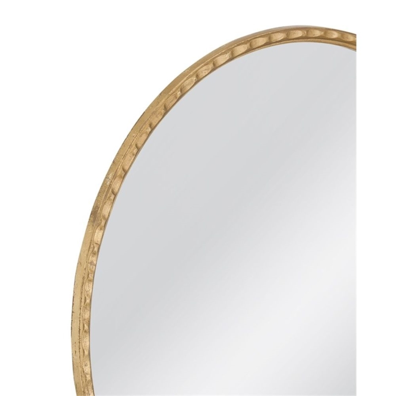 Entralla Round Hammered Gold Metal Wall Mirror Textured Frame