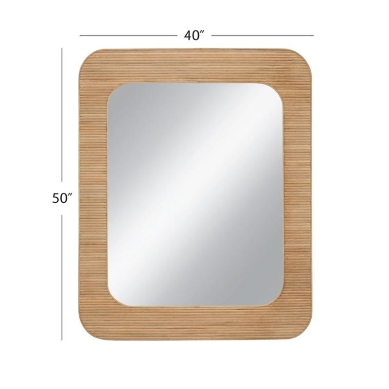 Wilson  Brown Wood Slat Wall Mirror Rounded Rectangle Boho Modern