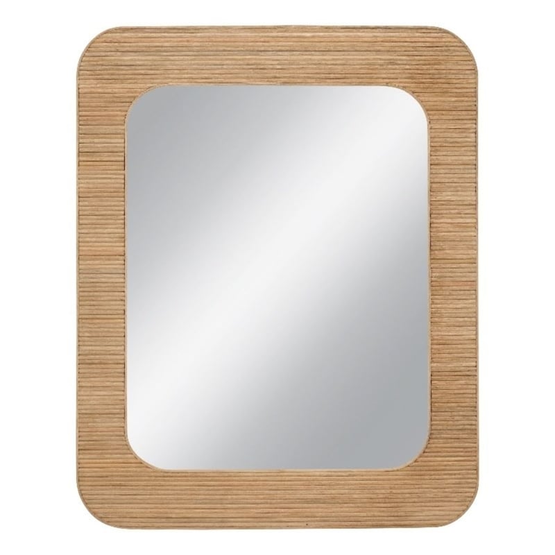 Wilson  Brown Wood Slat Wall Mirror Rounded Rectangle Boho Modern