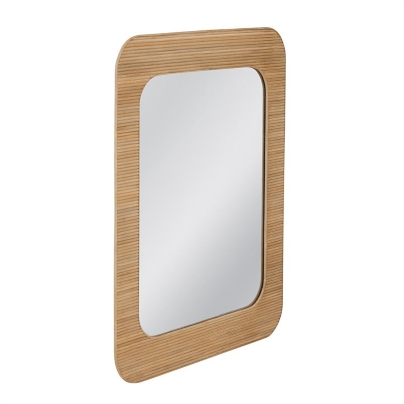 Wilson  Brown Wood Slat Wall Mirror Rounded Rectangle Boho Modern
