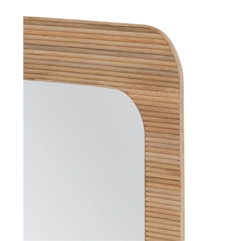 Wilson  Brown Wood Slat Wall Mirror Rounded Rectangle Boho Modern