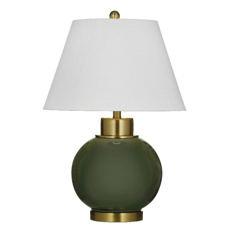 Green Ceramic Table Lamp with Brass Accents Traditional Style