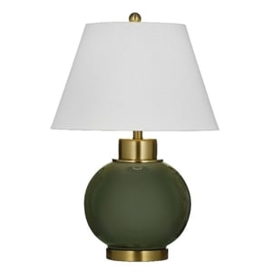Green Ceramic Table Lamp with Brass Accents Traditional Style