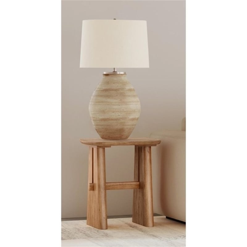 Fraser Distressed Cream Resin  Boho Table Lamp Linen Shade