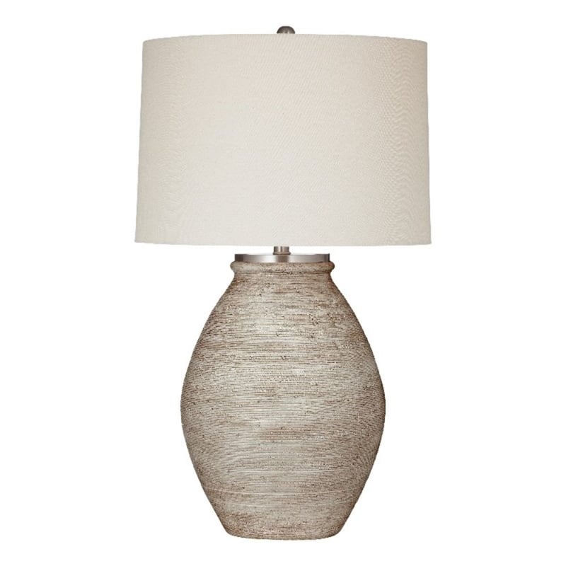 Fraser Distressed Cream Resin  Boho Table Lamp Linen Shade