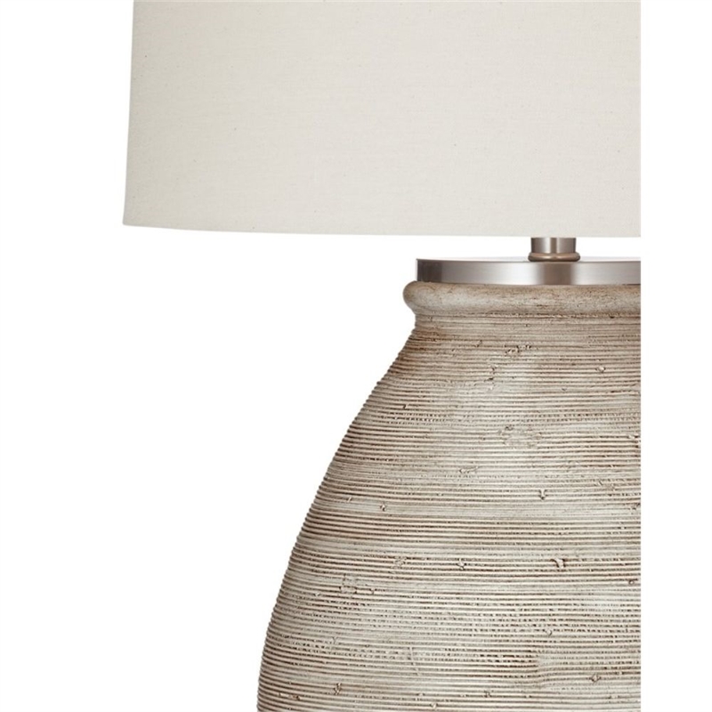 Fraser Distressed Cream Resin  Boho Table Lamp Linen Shade