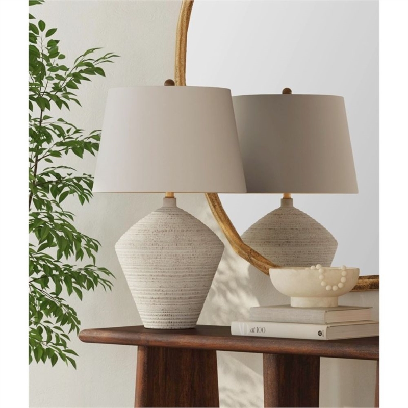 Eclipse Concrete Textured  Gray Marble Table Lamp with White Shade