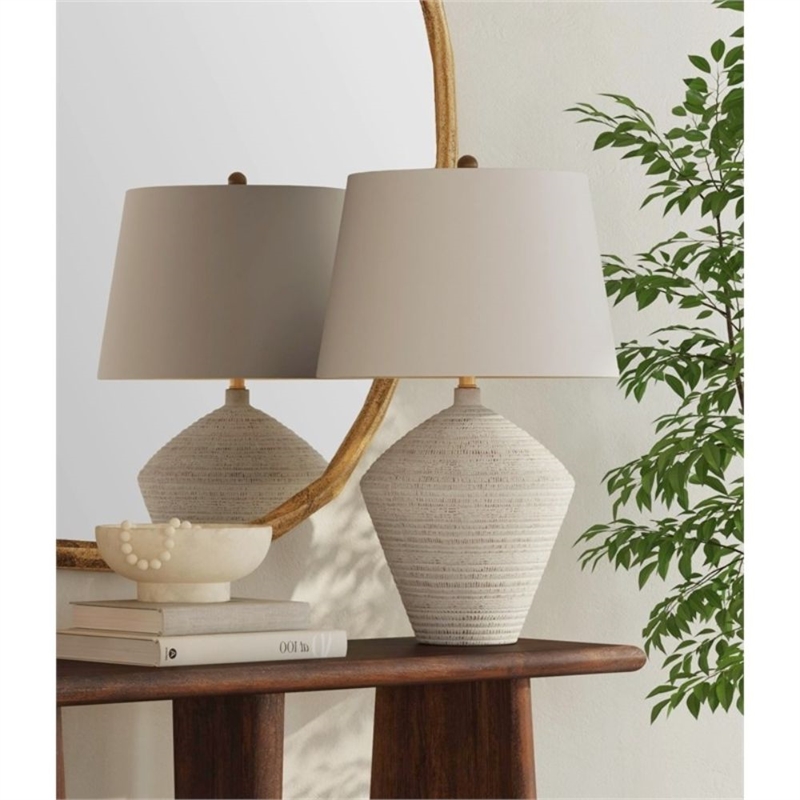 Eclipse Concrete Textured  Gray Marble Table Lamp with White Shade