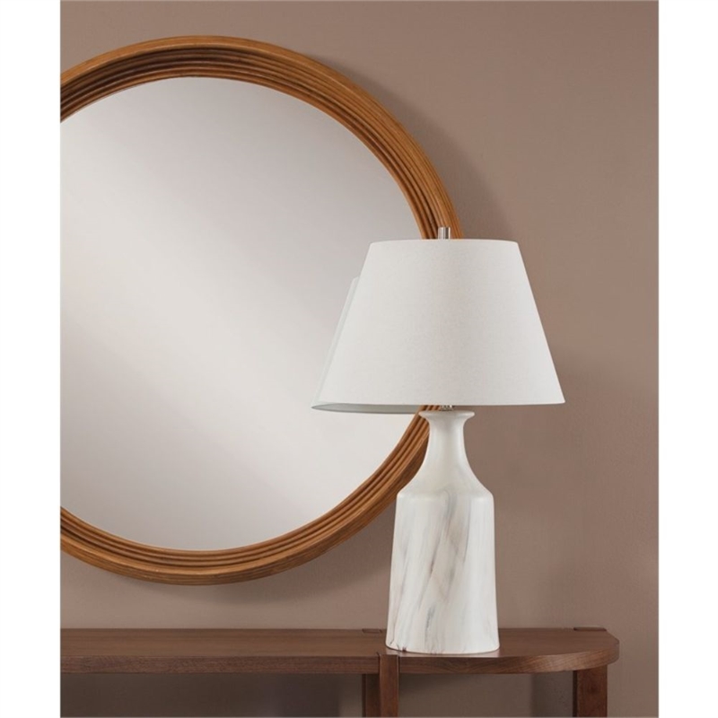Eastlake Cream Ceramic Table Lamp with Fabric Shade Elegant