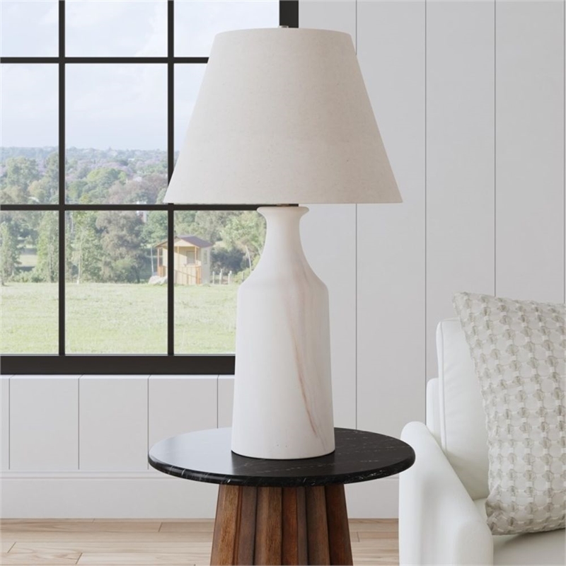 Eastlake Cream Ceramic Table Lamp with Fabric Shade Elegant