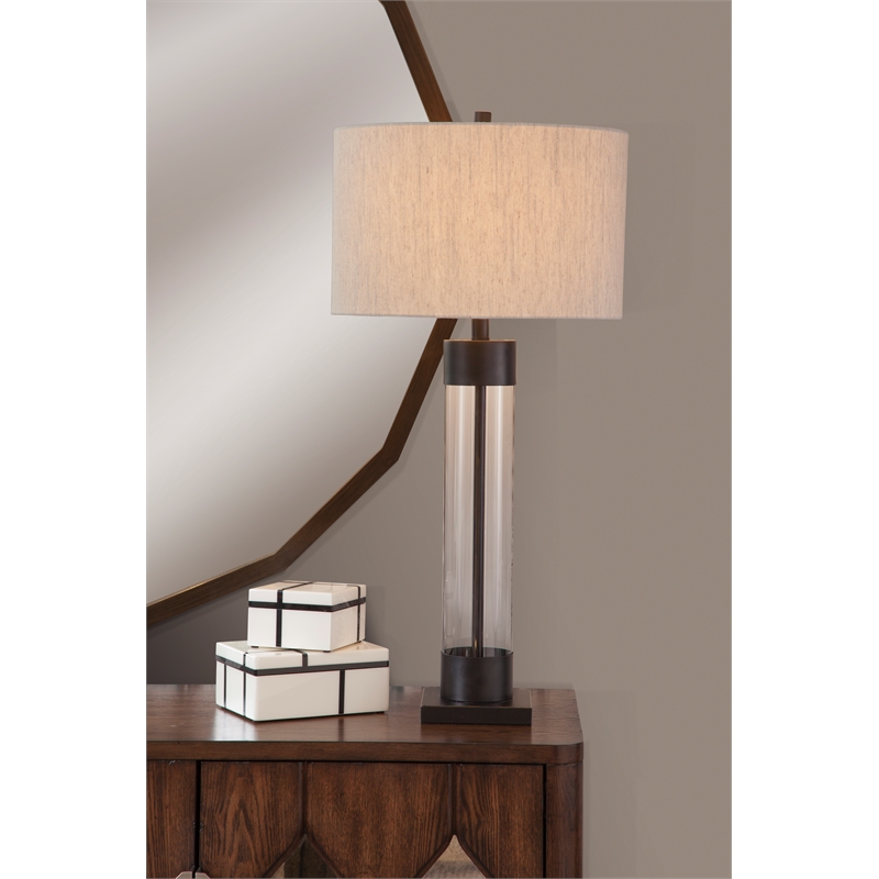 Brannan Bronze Glass Table Lamp with Linen Shade Classic Modern