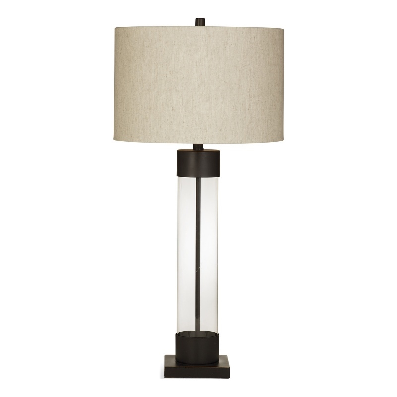 Brannan Bronze Glass Table Lamp with Linen Shade Classic Modern