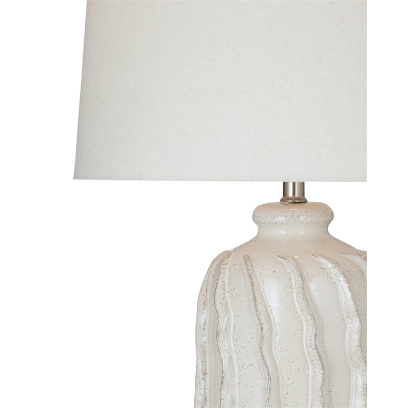 Elian Cream Wavy Ceramic Table Lamp with Drum Shade