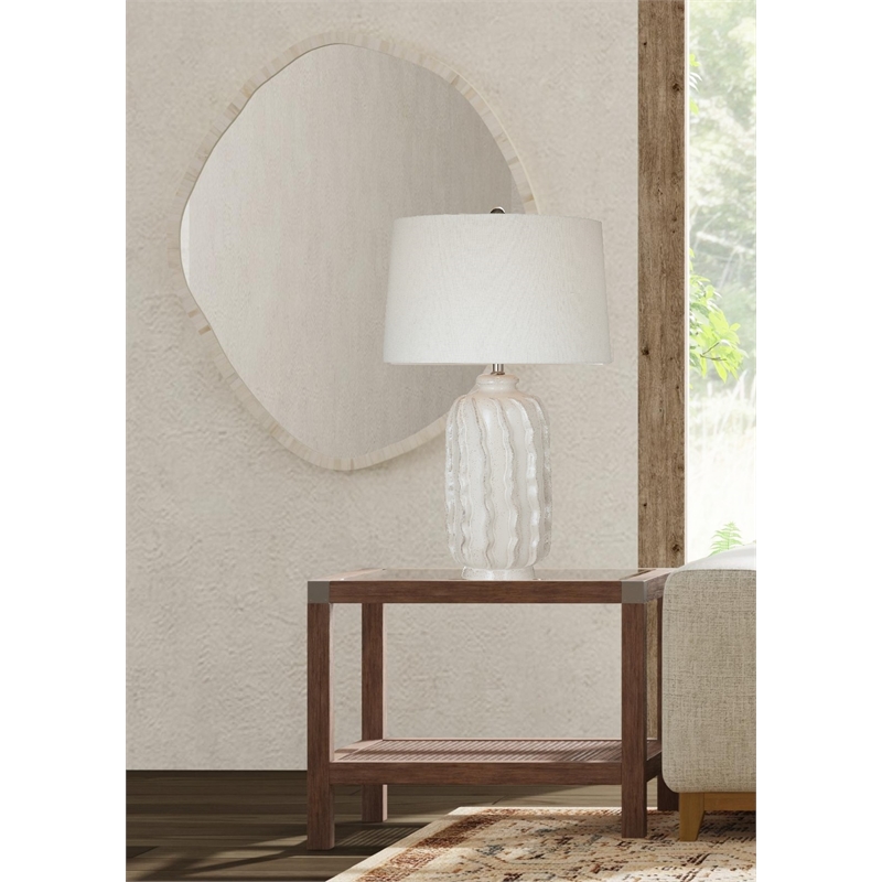 Elian Cream Wavy Ceramic Table Lamp with Drum Shade