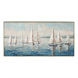 Blue White Canvas Wood Sailing Day Framed Art