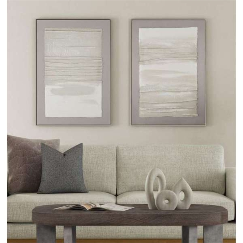 Neutral Brown Abstract Framed Canvas Wall Art Decor