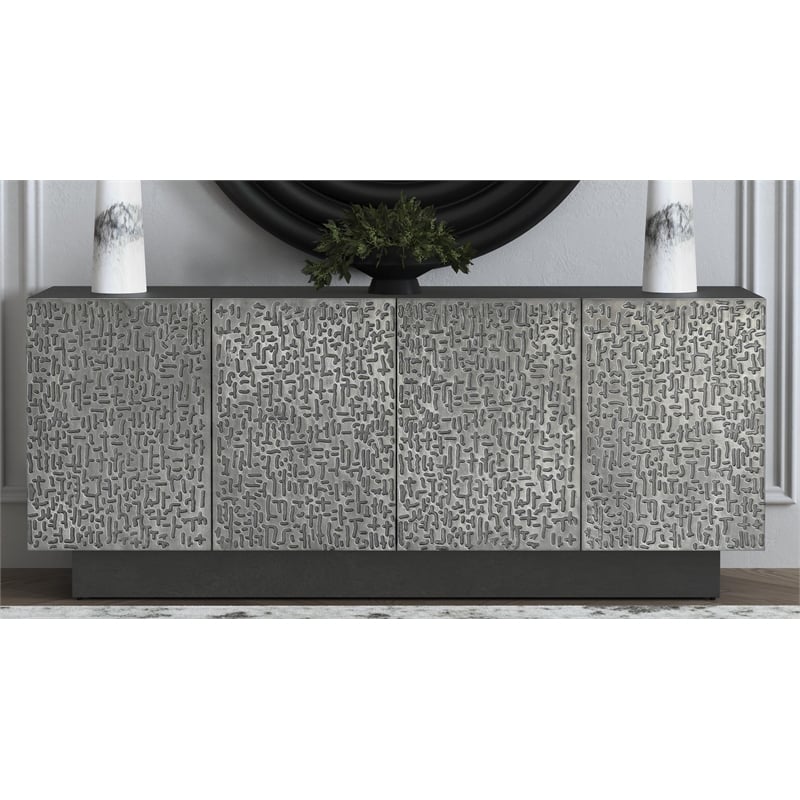 Ebony Mango Wood Storage Dining Server Antique Pewter