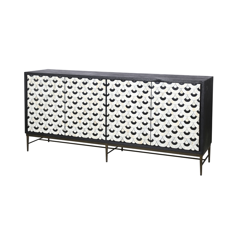 Ebony Mango Wood Storage Dining Server Antique Gold Base