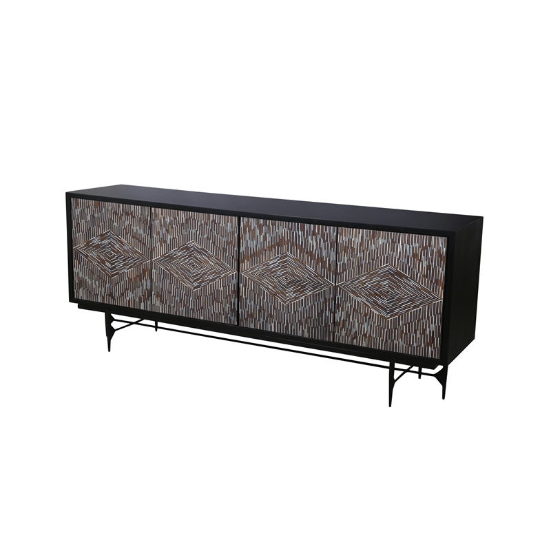 The Andreas Black Wood Storage Dining Server Bone Resin Doors