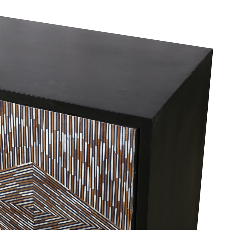 The Andreas Black Wood Storage Dining Server Bone Resin Doors