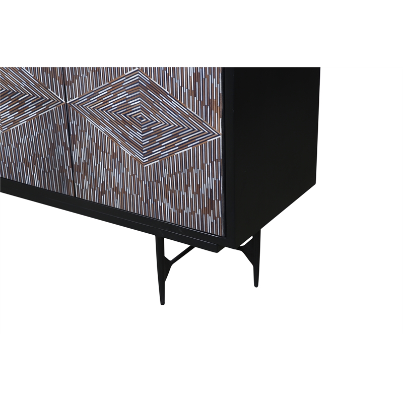 The Andreas Black Wood Storage Dining Server Bone Resin Doors