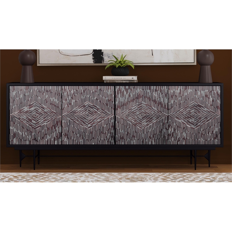 The Andreas Black Wood Storage Dining Server Bone Resin Doors