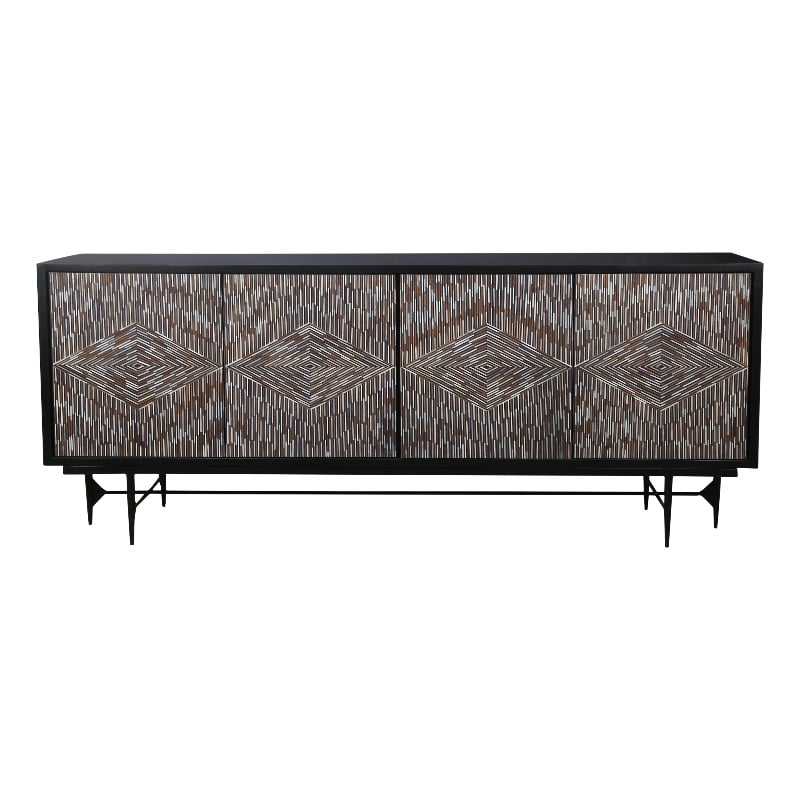 The Andreas Black Wood Storage Dining Server Bone Resin Doors
