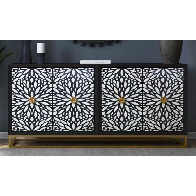 Matte Black Mango Wood Storage Dining Server Bone Resin