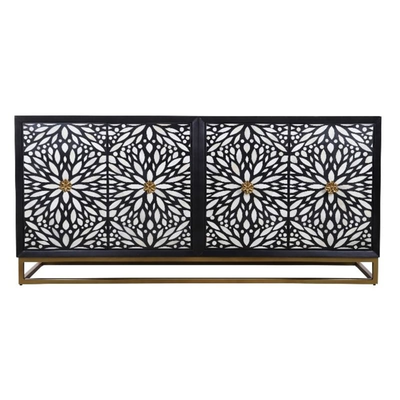 Matte Black Mango Wood Storage Dining Server Bone Resin