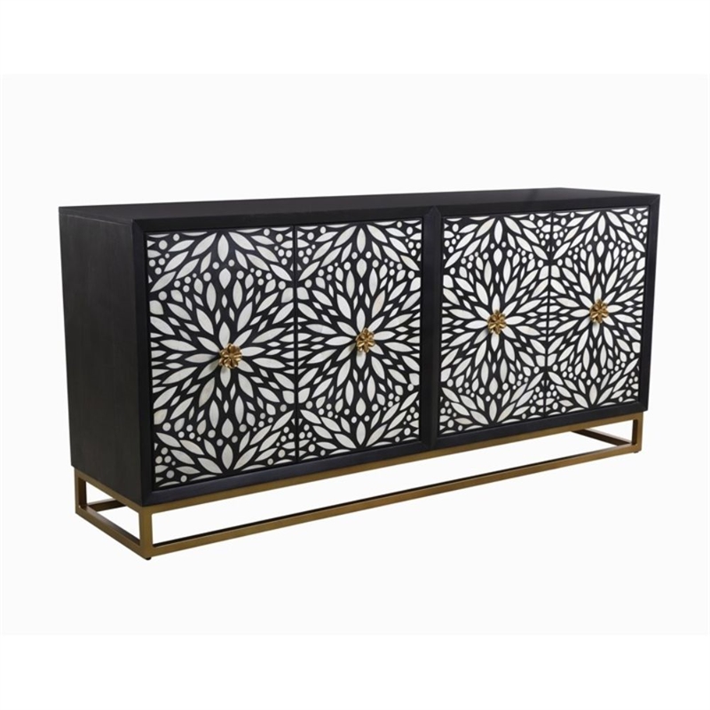 Matte Black Mango Wood Storage Dining Server Bone Resin