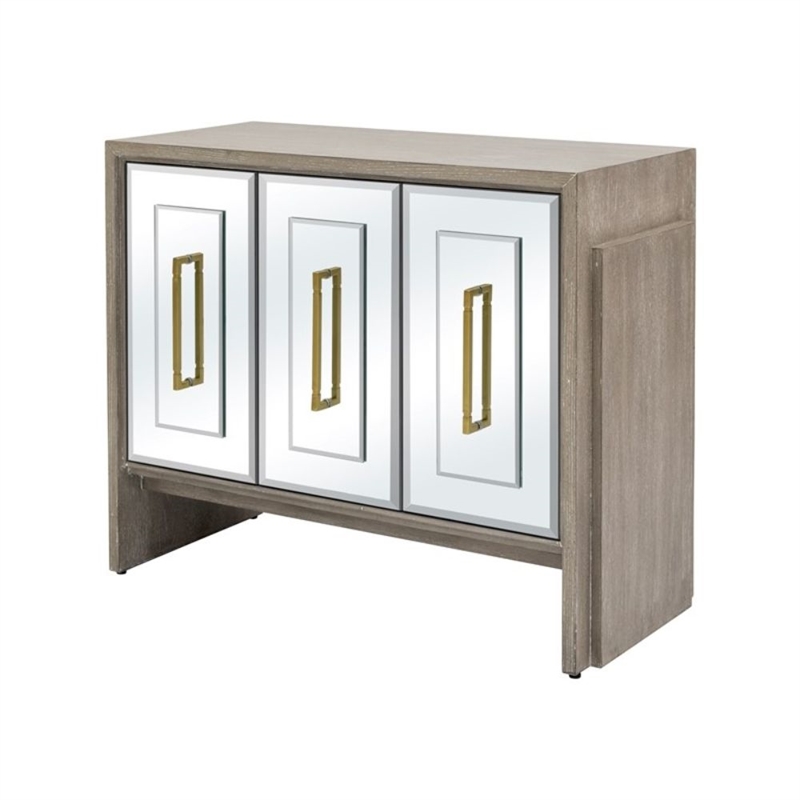 Gray Wood Oak Mirrored Storage Dining Server Gold Hardware